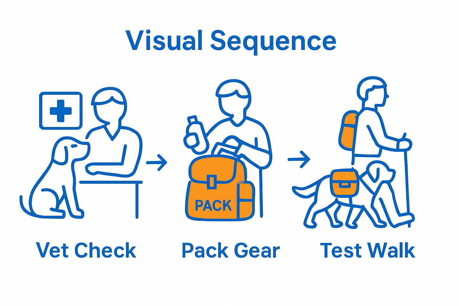 Simple 3-step dog hiking pack preparation visual