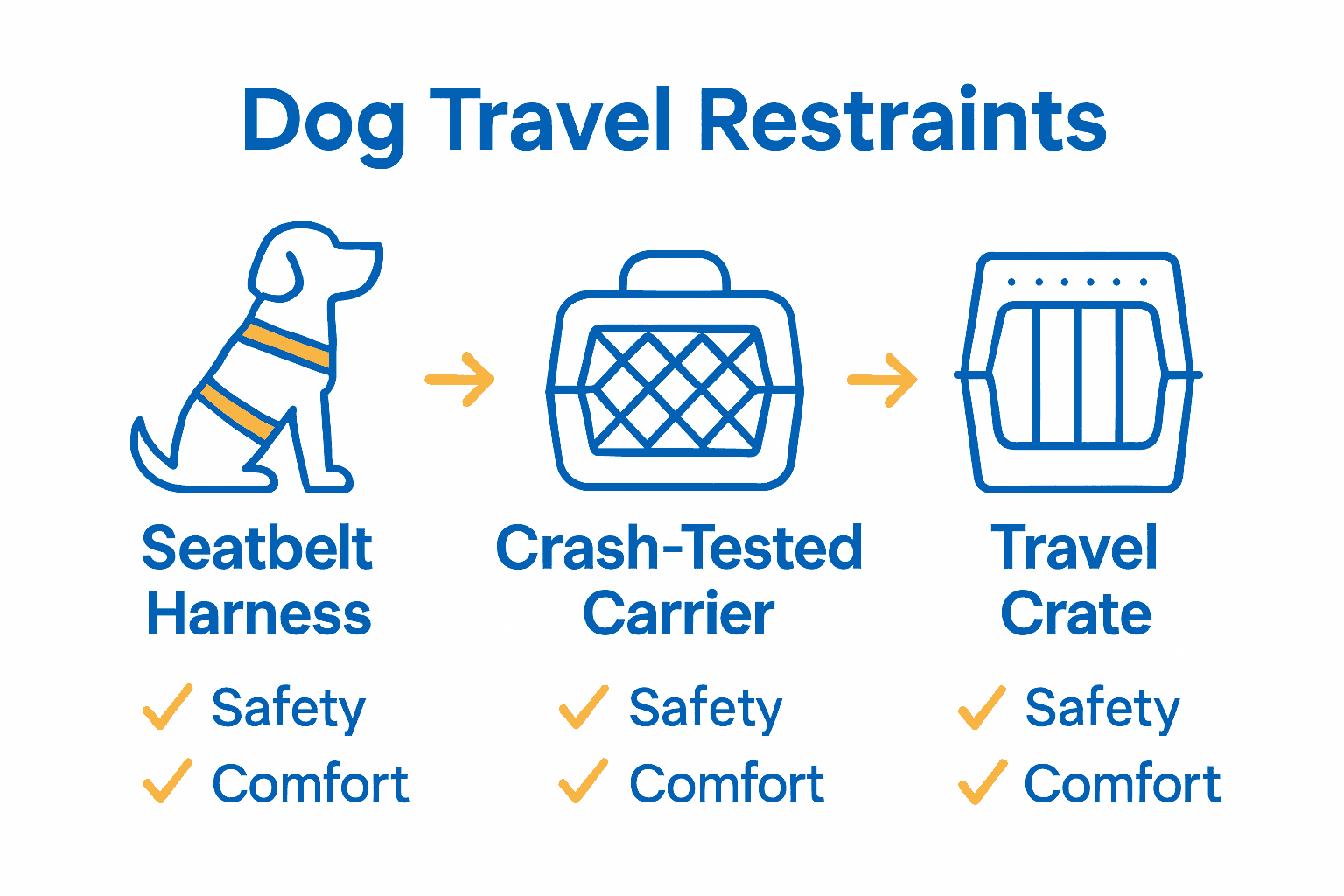 Infographic comparing main dog car restraint options for travel