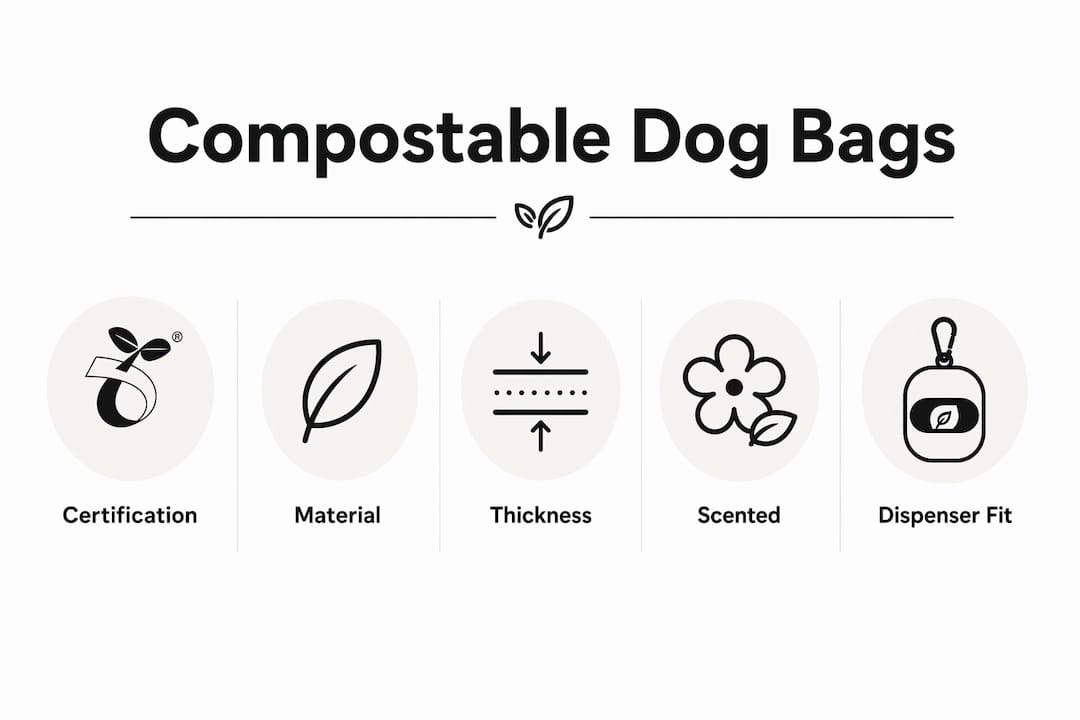 Infographic summarizing compostable dog bag features