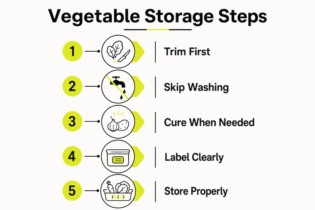 Infographic showing steps for plastic-free vegetable storage