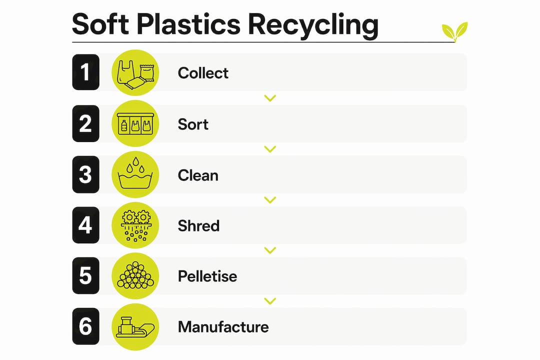 Infographic showing soft plastics recycling steps