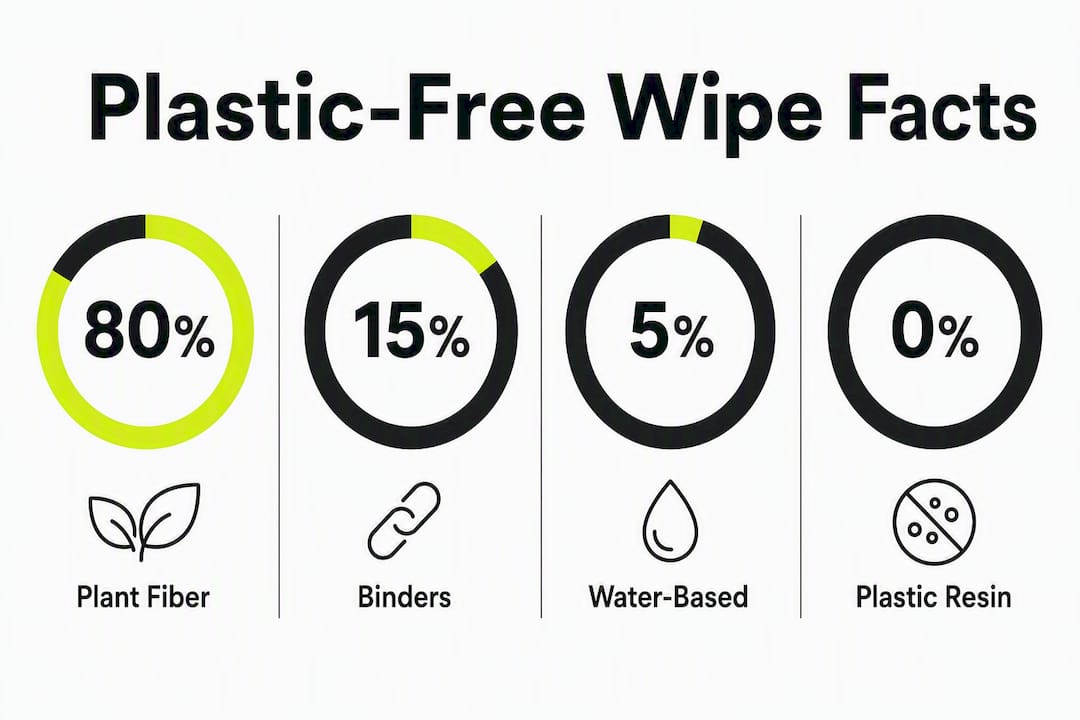 Infographic showing plastic-free wipe ingredient percentages