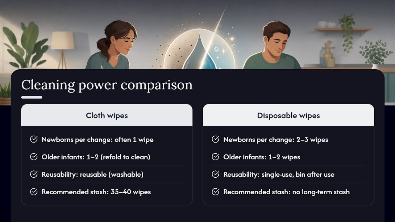 Usage comparison of cloth and disposable wipes
