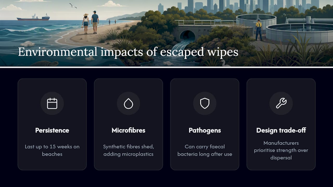 Environmental impacts when wipes escape the system — overview diagram