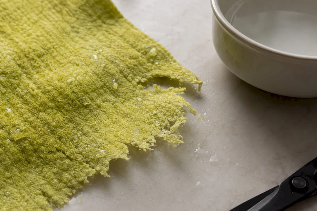 Worn dishcloth showing holes and thin patches