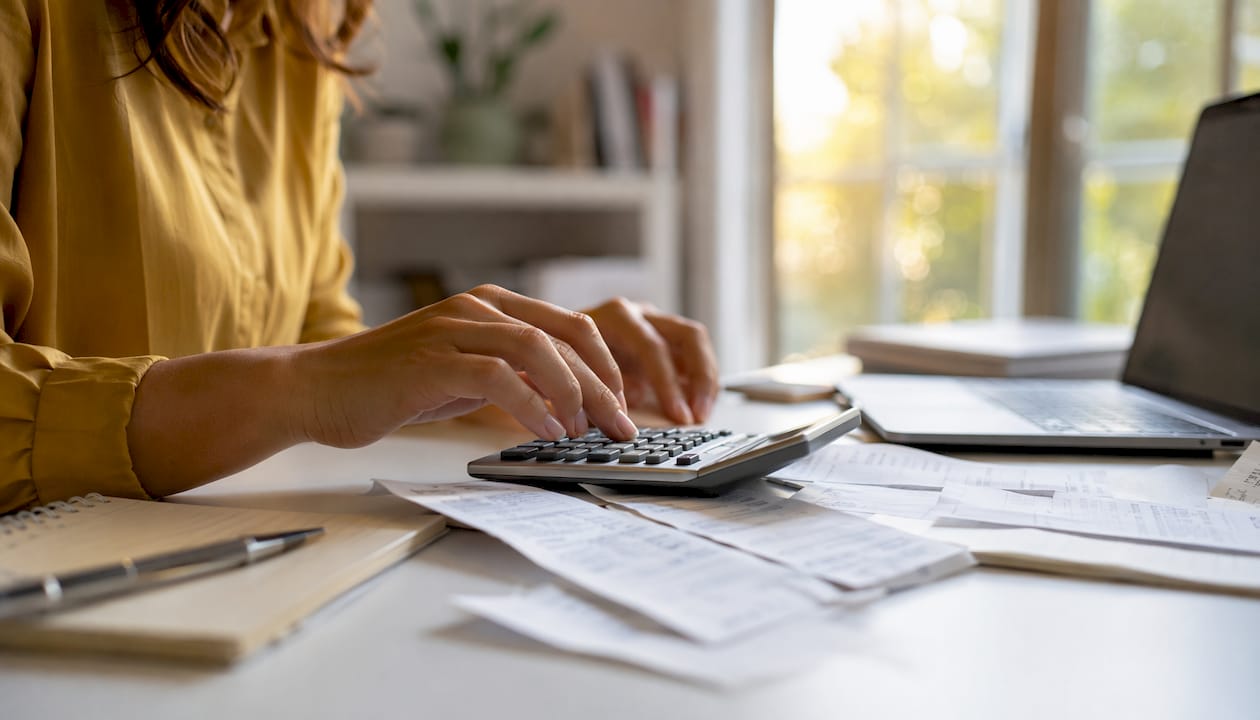Hands calculating loan refinancing costs