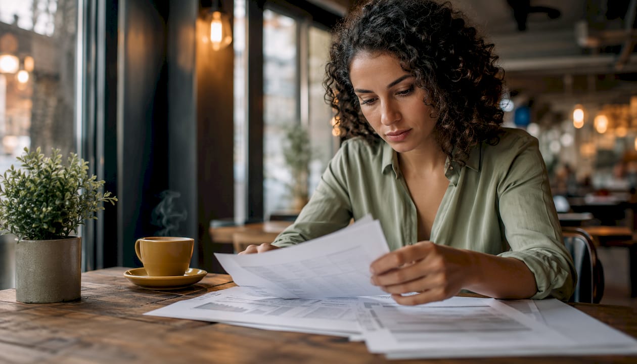 Entrepreneur reviewing startup invoice factoring paperwork