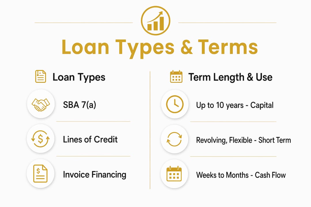 Infographic comparing business loan types and term lengths