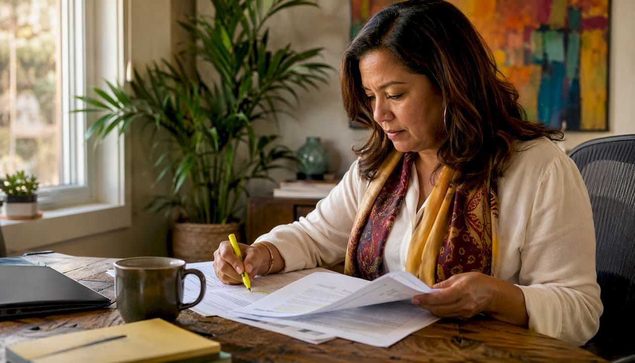 Small business owner reviewing SBA loan papers