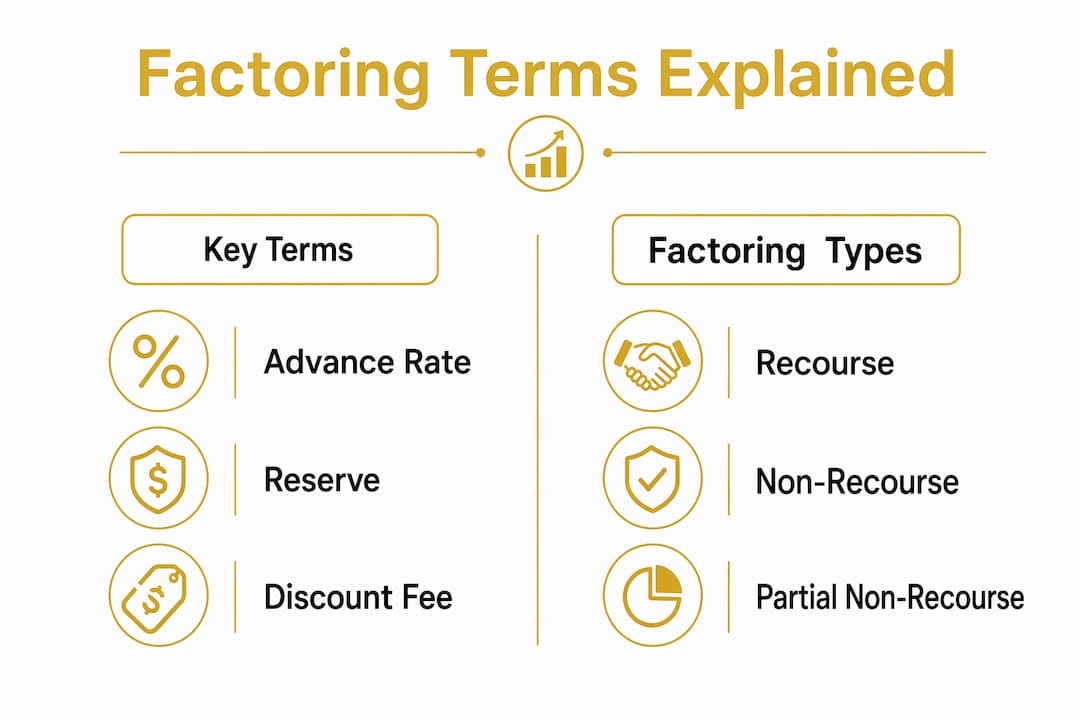 Infographic showing key factoring terms and types