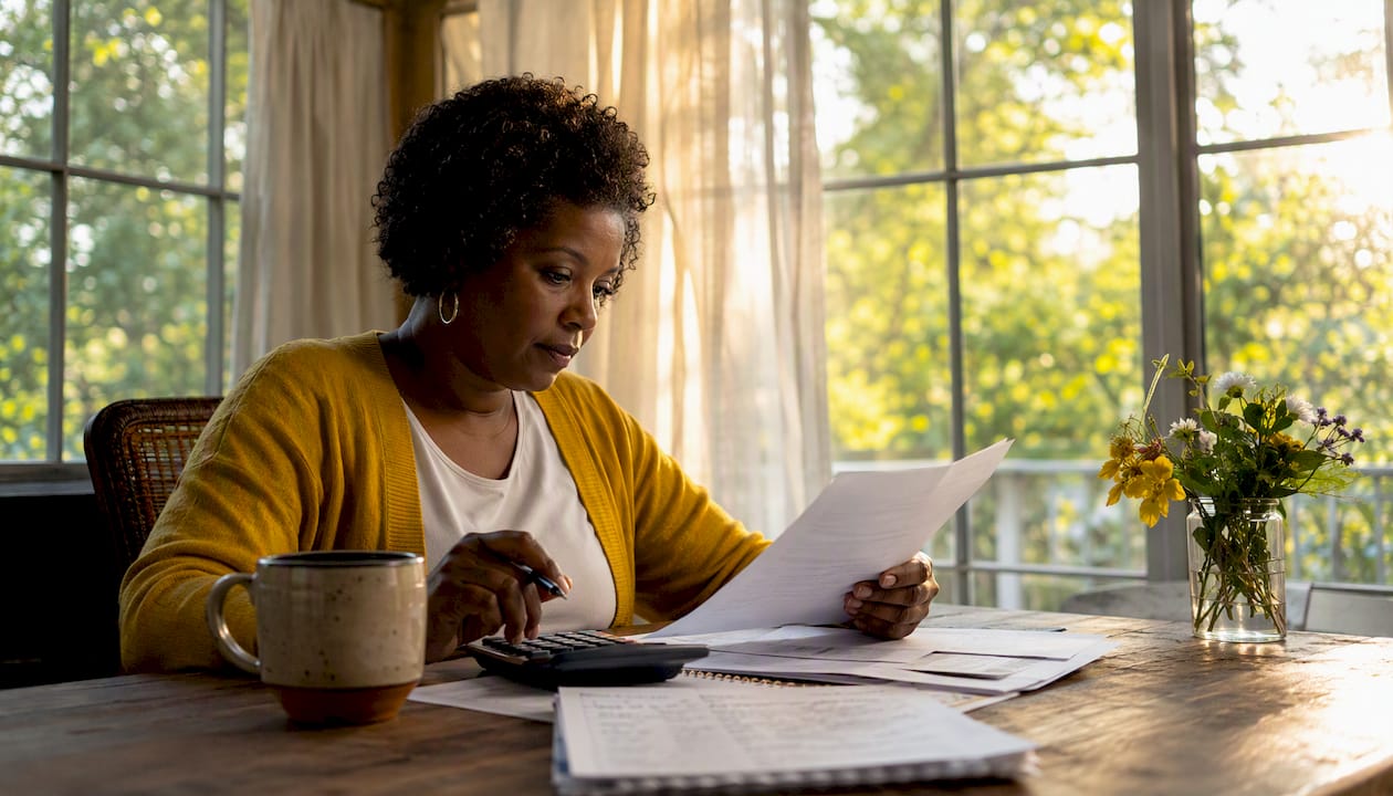 Small business owner reviewing loan papers