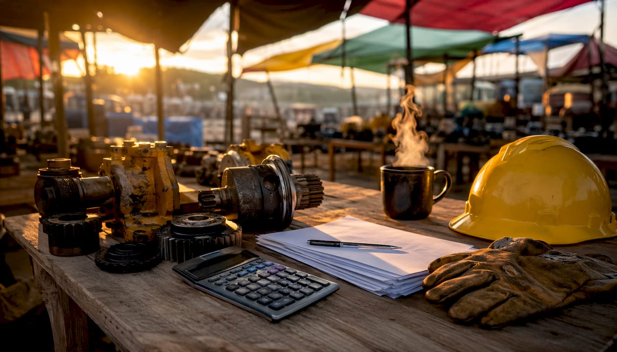 Workspace with equipment financing documents and tools