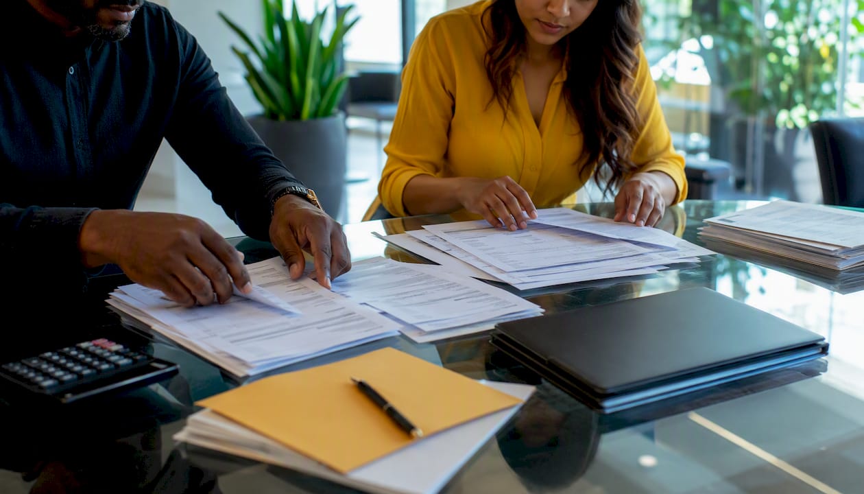 Hands organizing funding paperwork