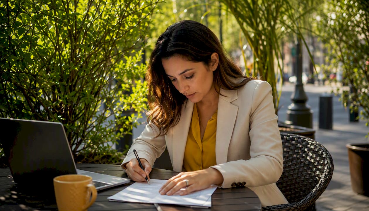 Businesswoman completing fast funding application