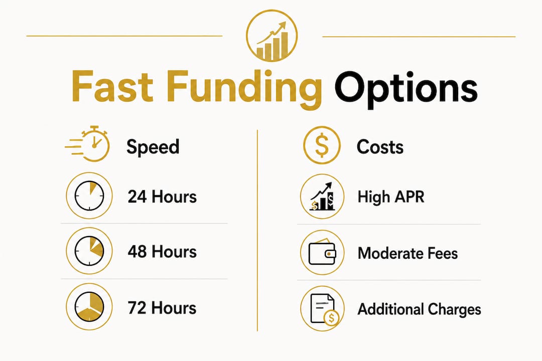 Infographic comparing fast business funding options by speed and cost