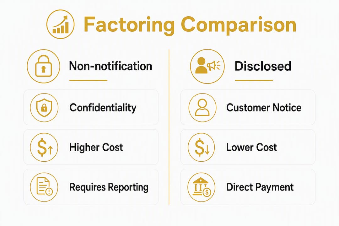 Infographic comparing non-notification and disclosed factoring options
