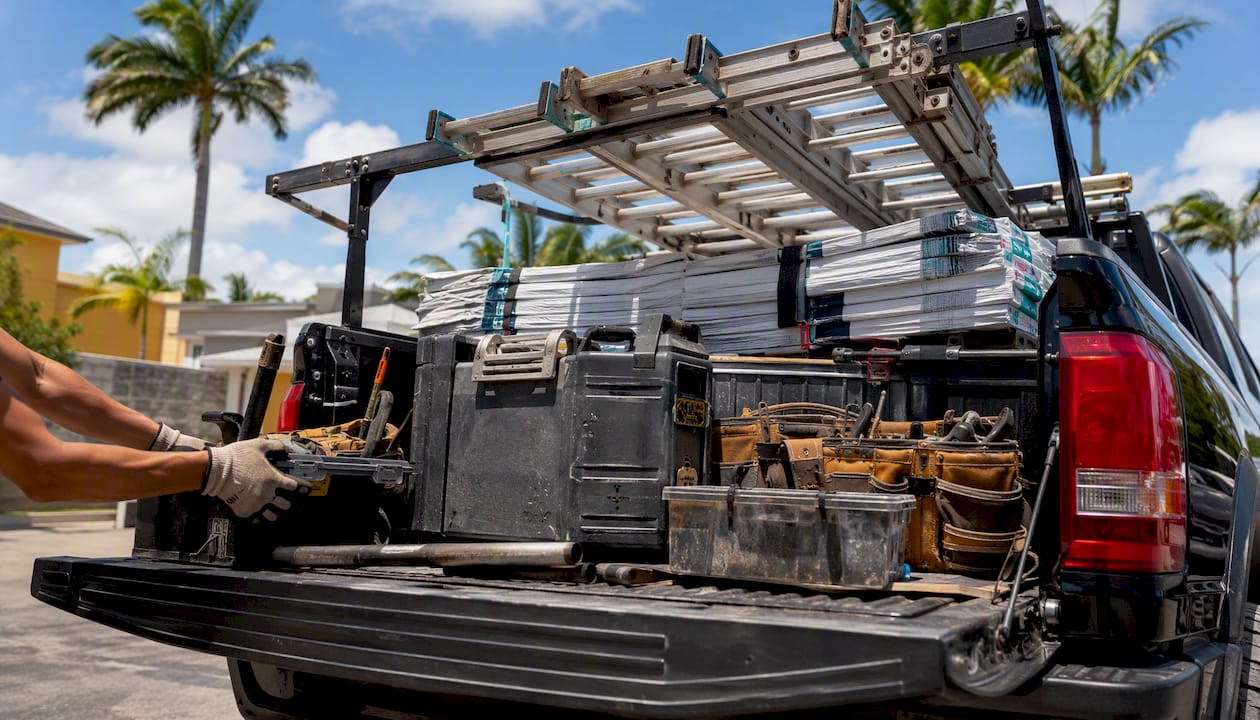 Loading roofing gear onto truck