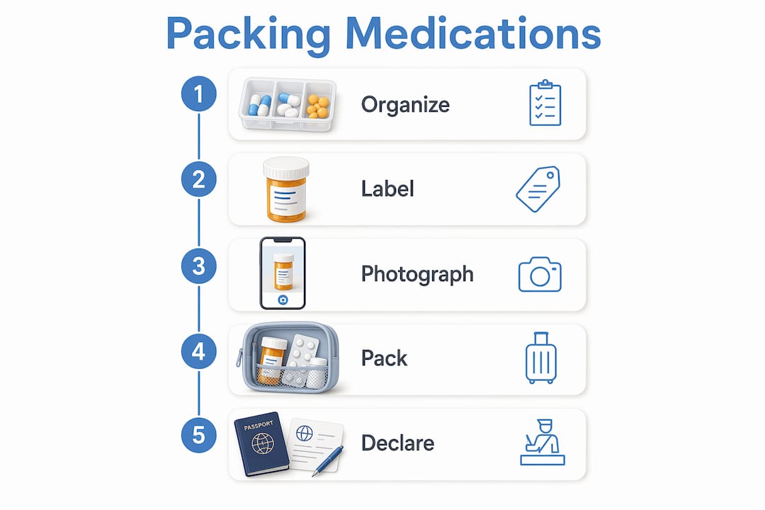 Infographic showing medication packing steps