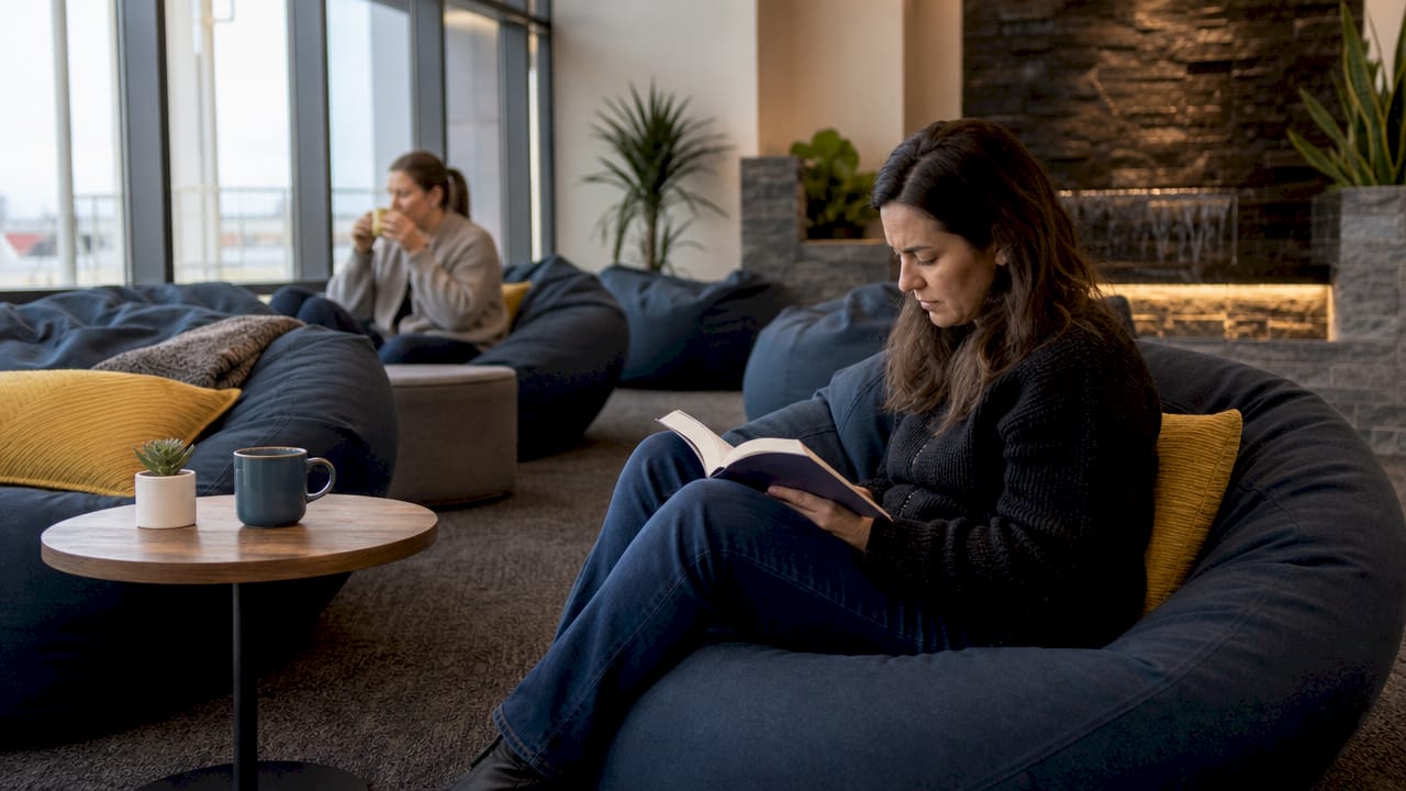 Quiet low-stimulus zone inside airport lounge