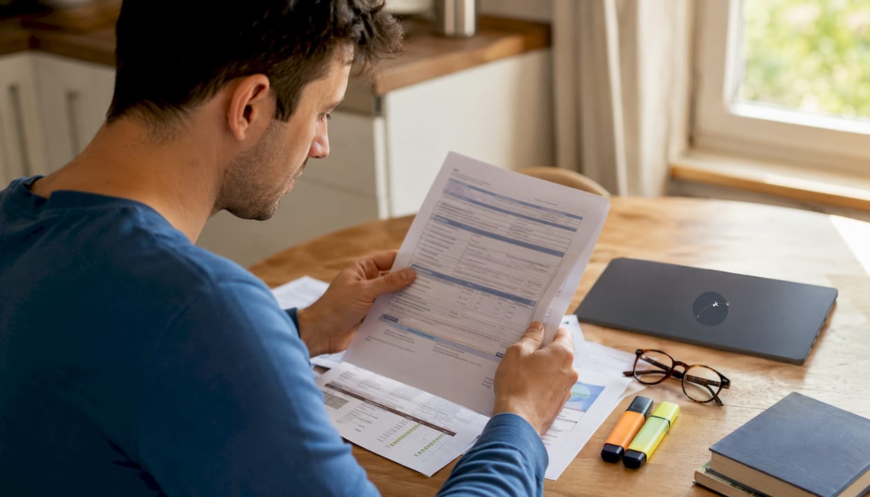 Autistic traveler organizing medical travel coverage documents
