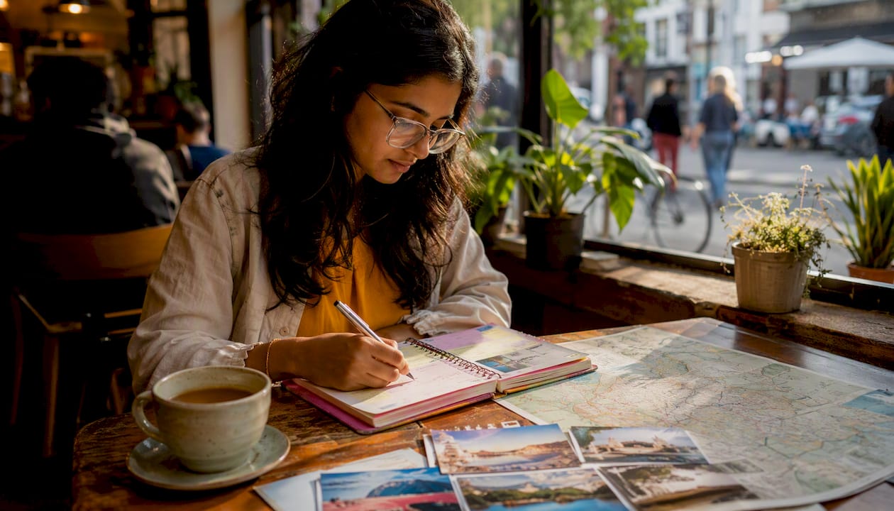 Young woman planning day trip in Toronto apartment