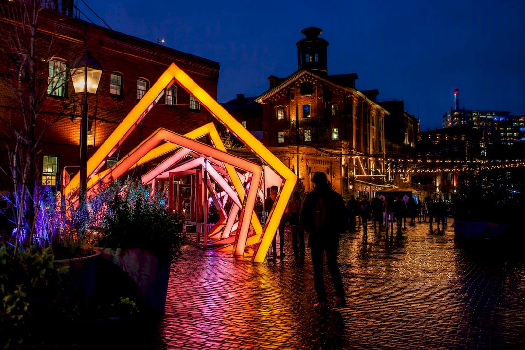 Evening light festival illumination in Distillery District