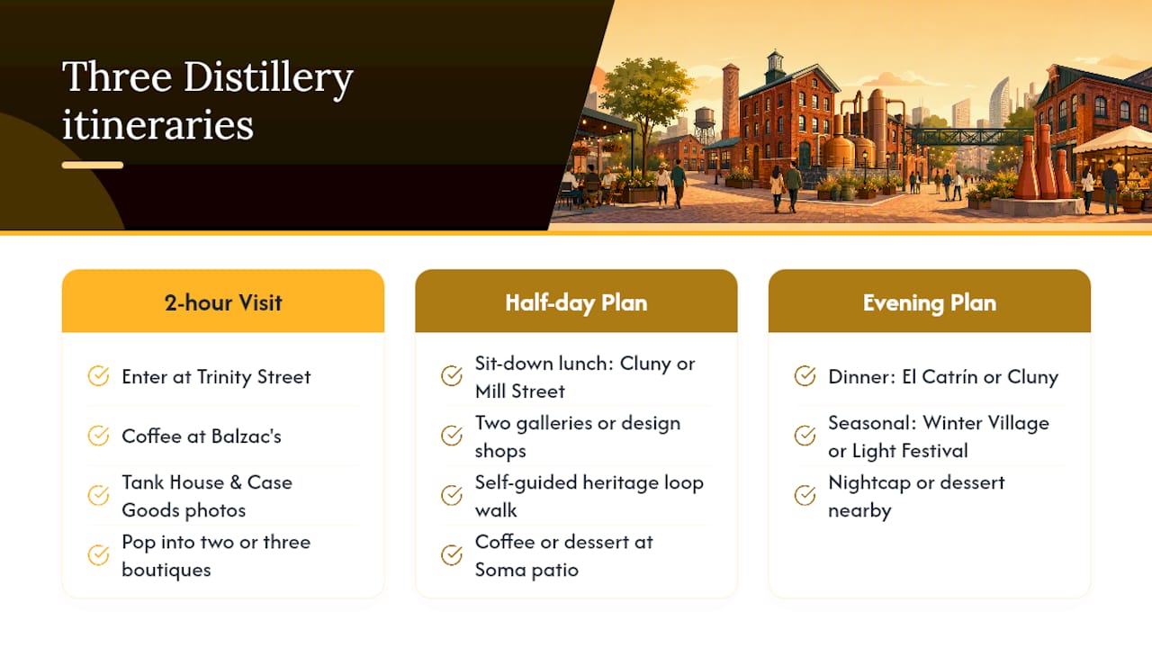 Distillery District visit length itinerary comparison
