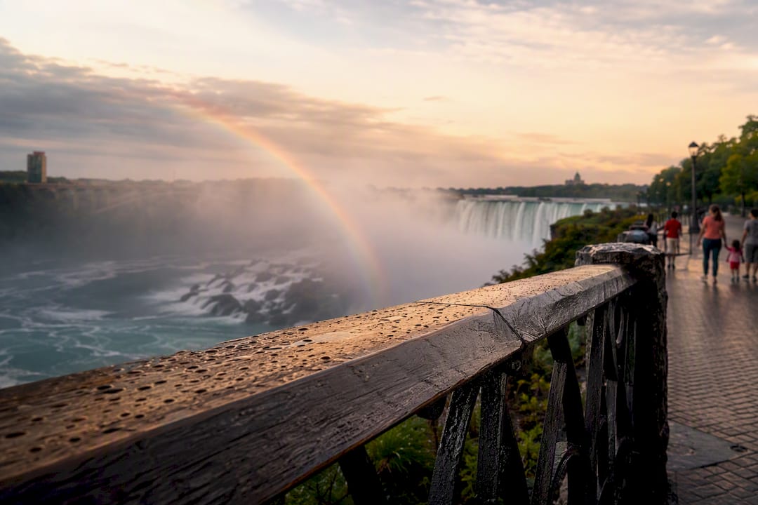 Niagara Falls waterfall mist with rainbow