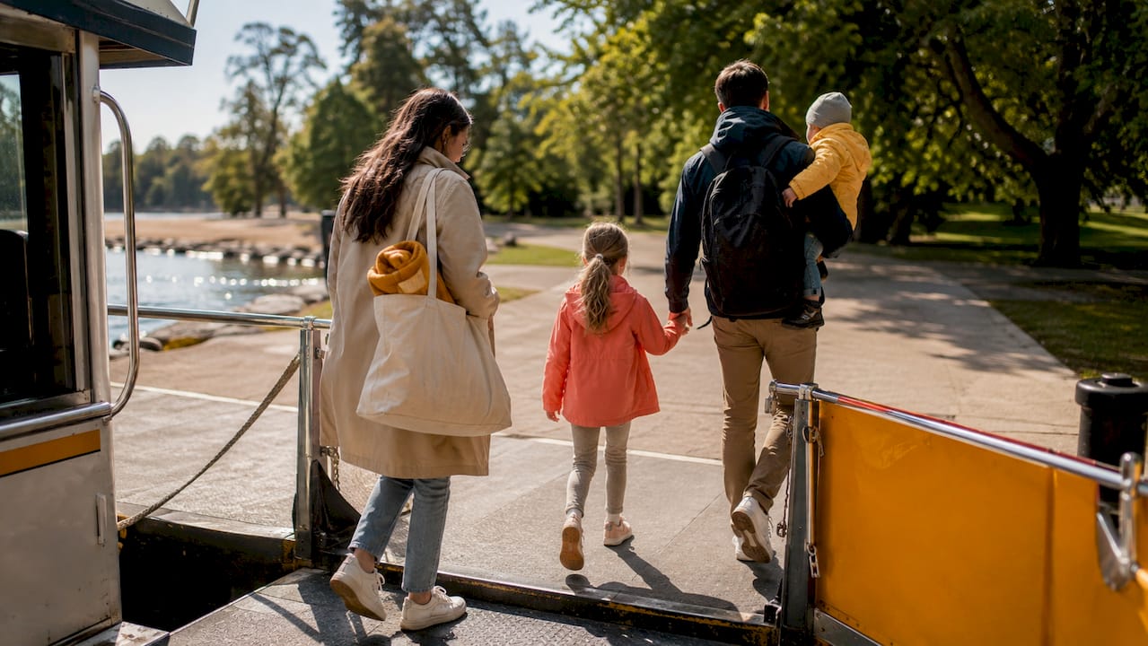 Family arriving on Toronto Islands