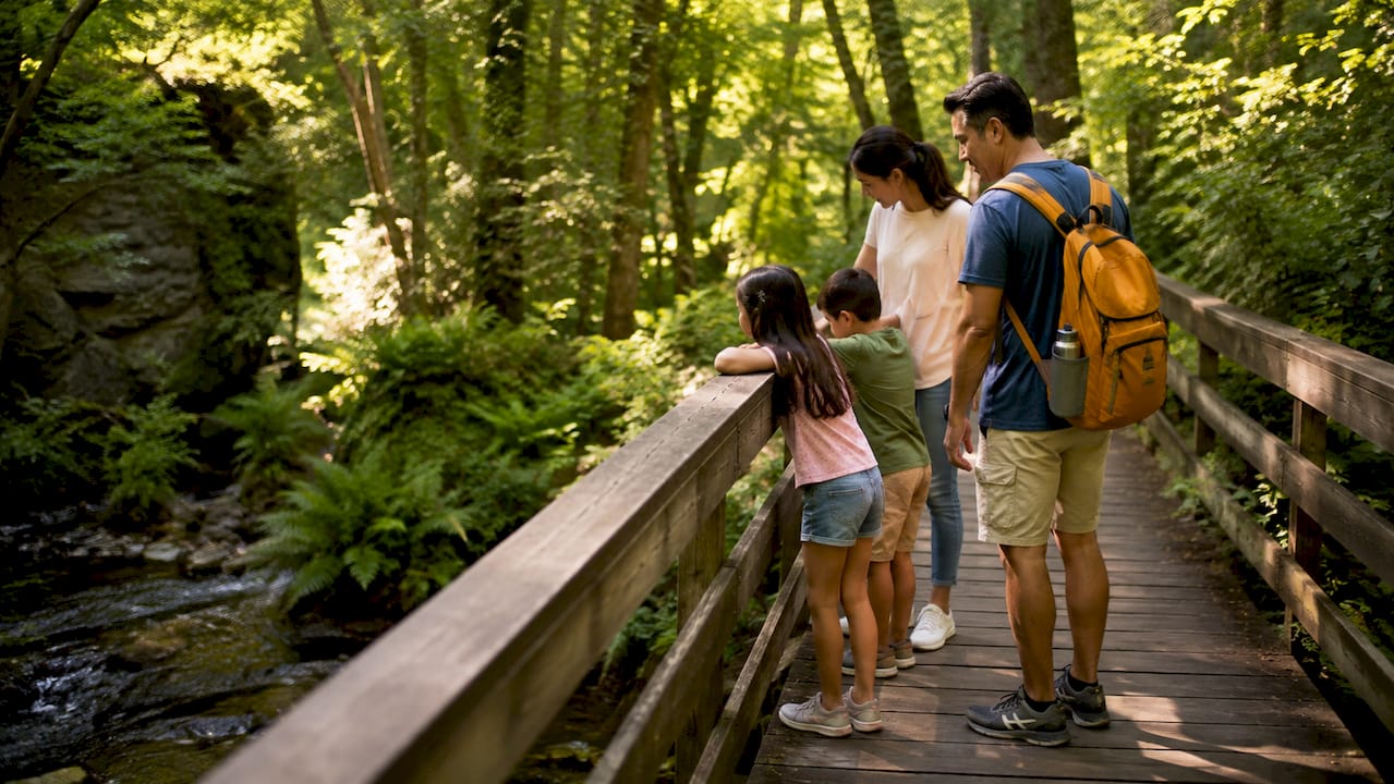 Family exploring a Mississauga nature trail