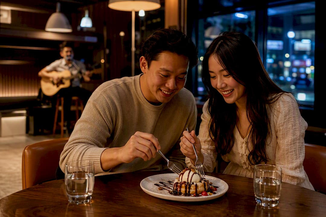 Dessert and acoustic music at night