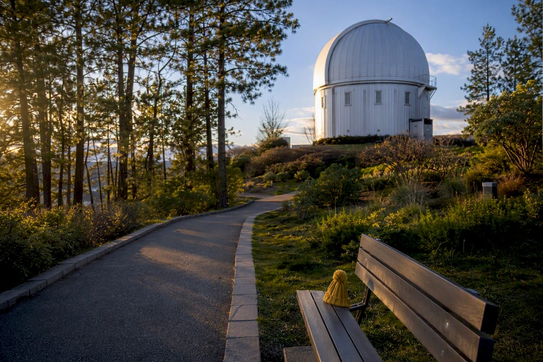 David Dunlap Observatory dome beside walking trail