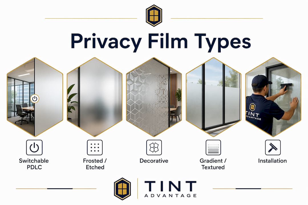 Infographic showing types of conference room privacy films