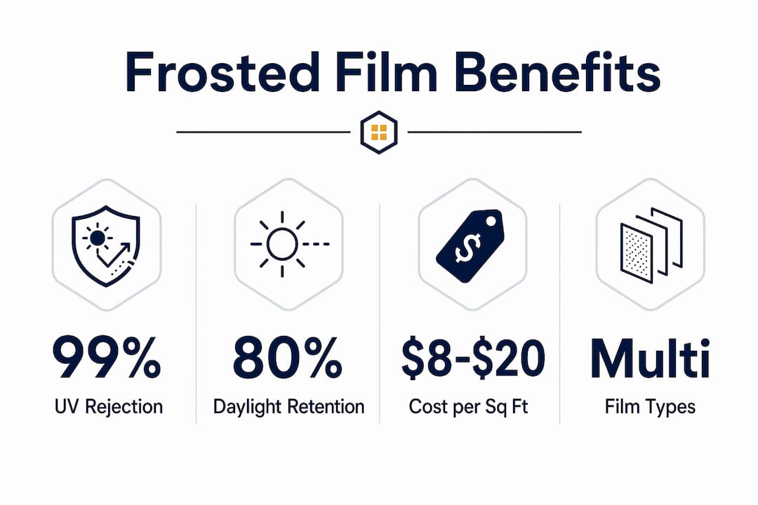 Infographic showing key benefits of office frosted window film