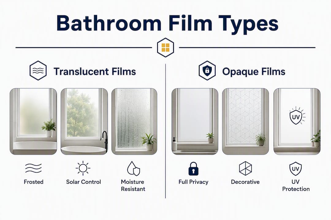 Infographic comparing types of bathroom privacy films