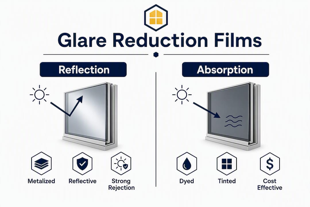 Infographic comparing glare reduction film types