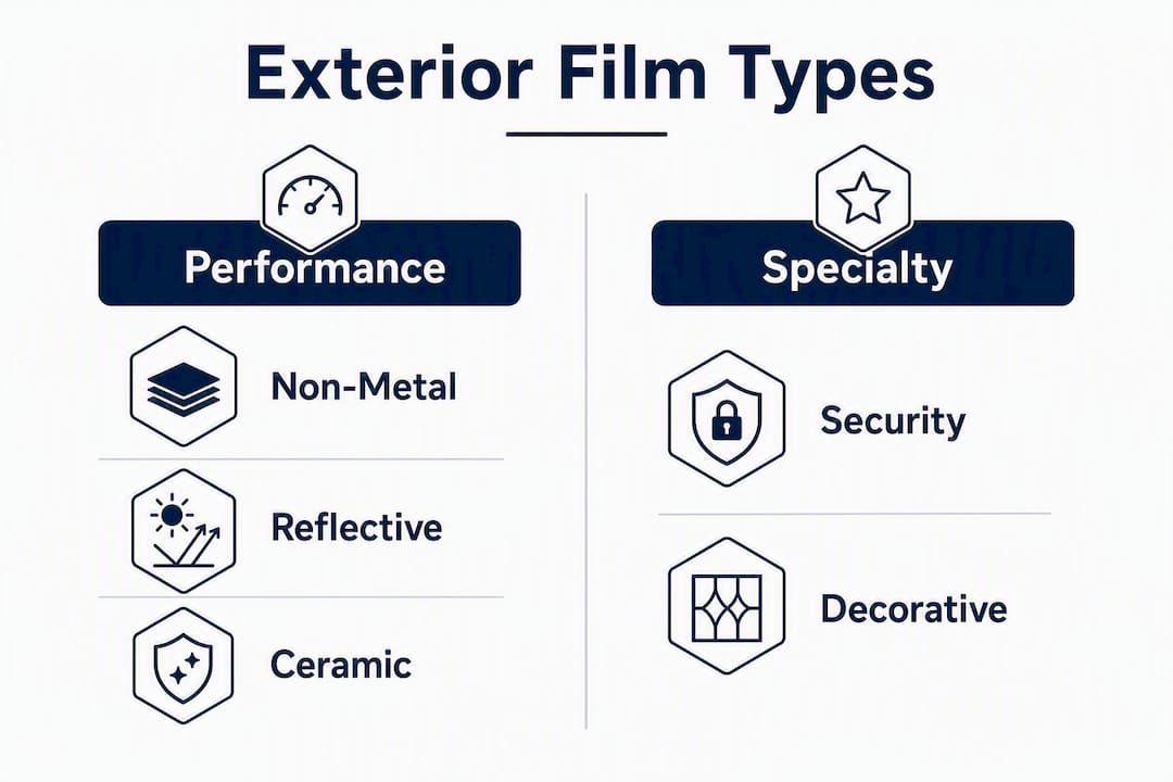 Infographic comparing exterior window film types