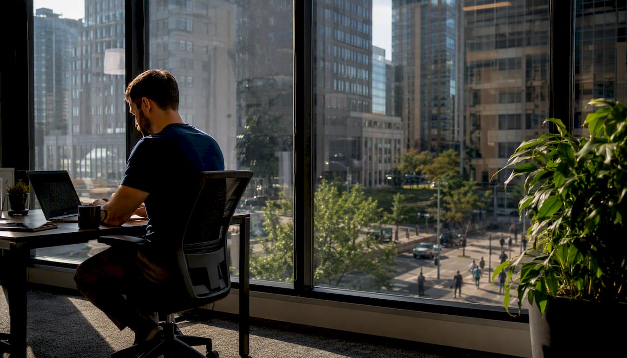 One-way reflective film on office window exterior