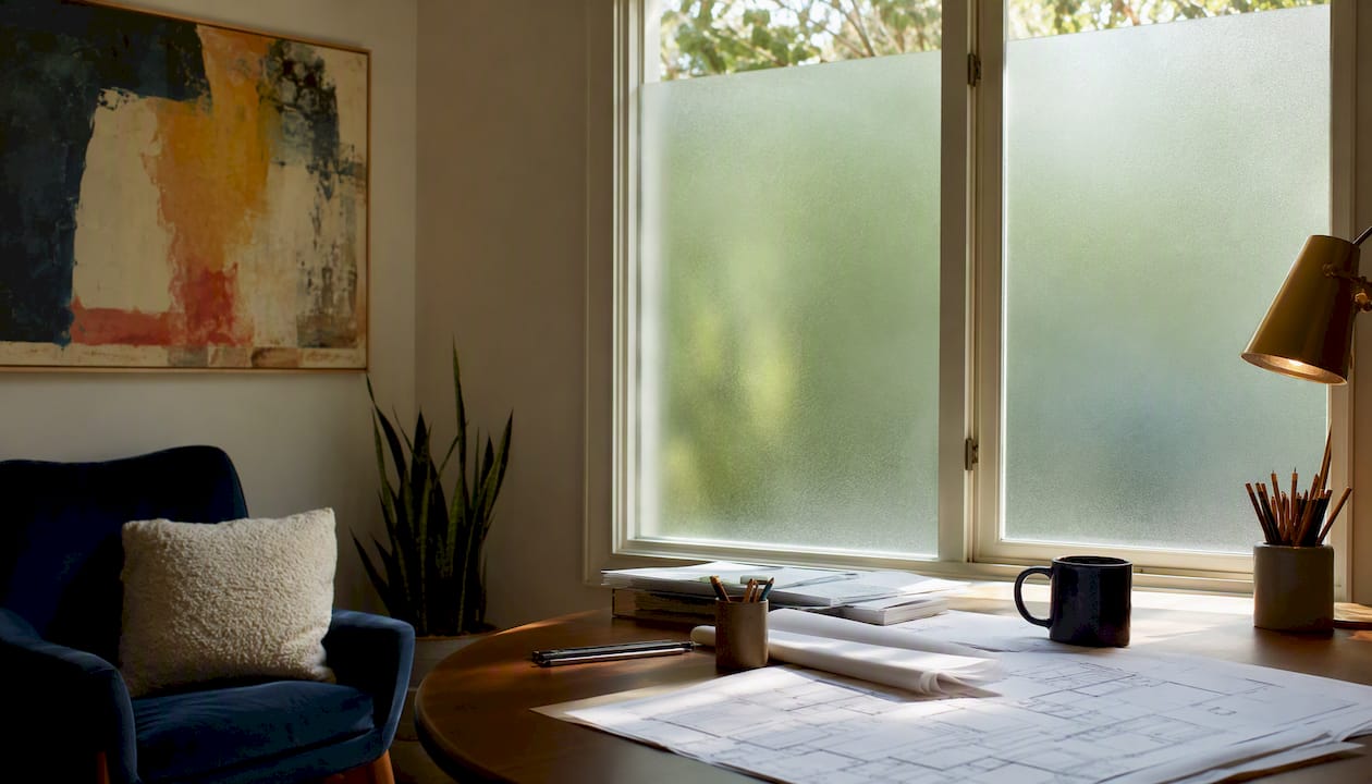 Ceramic solar control privacy film on office window