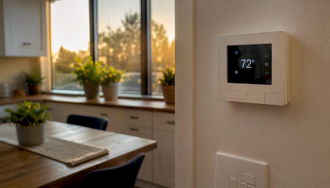 Thermostat near window with ceramic privacy film