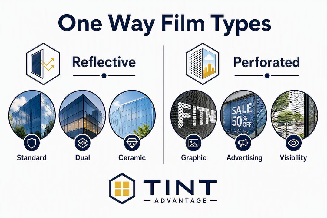Infographic comparing types of one way window film