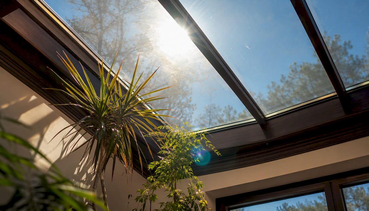 Sunlight filtered through skylight window film