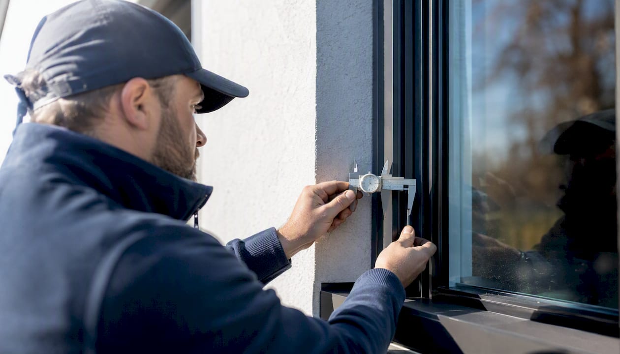 Installer measuring double-pane window for thermal safety