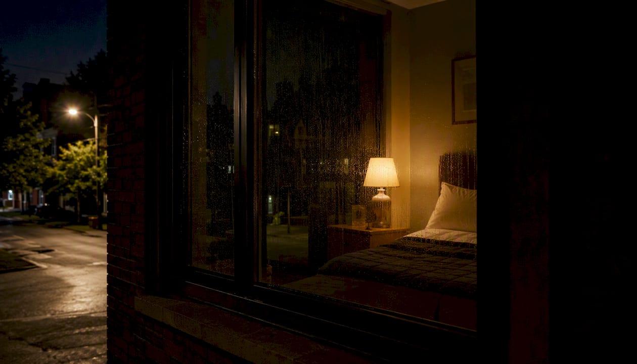 Nighttime view through reflective privacy film