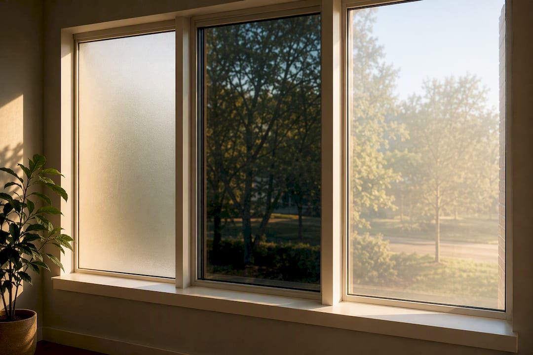 Comparison of privacy window film materials on windows