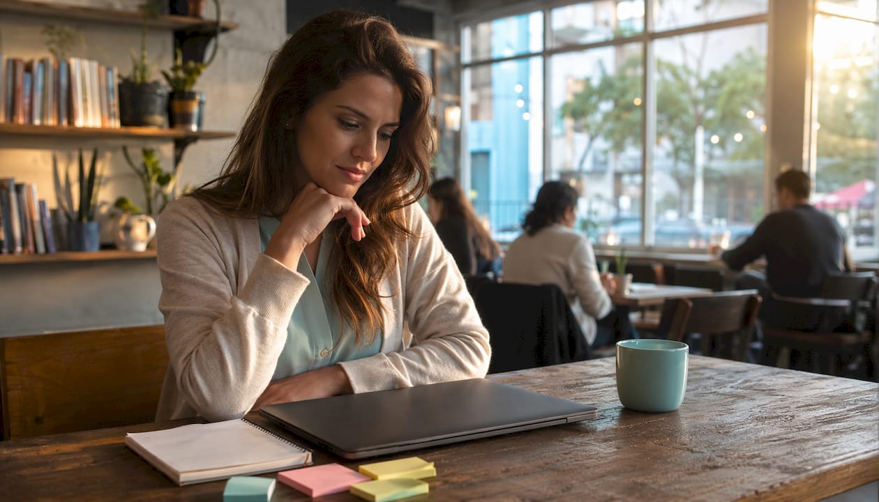 Woman planning romantic gifts at home desk