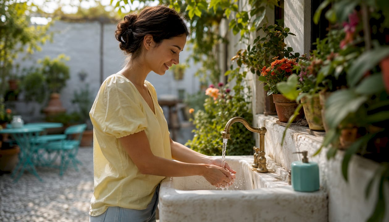 Woman washing hands before lubricant use