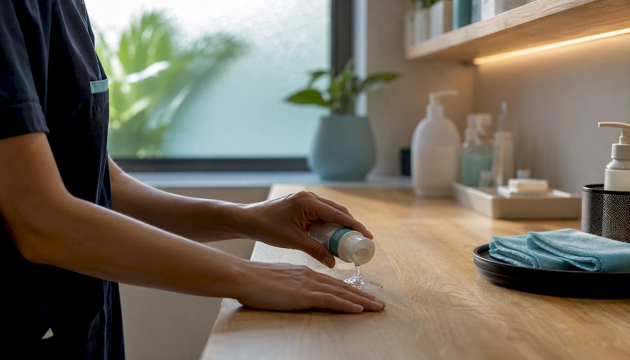 Hands holding clear lubricant gel sample