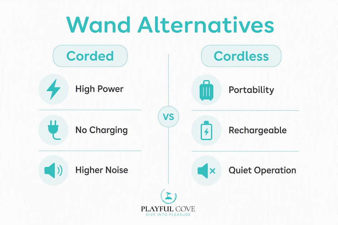 Infographic comparing corded and cordless wand alternatives