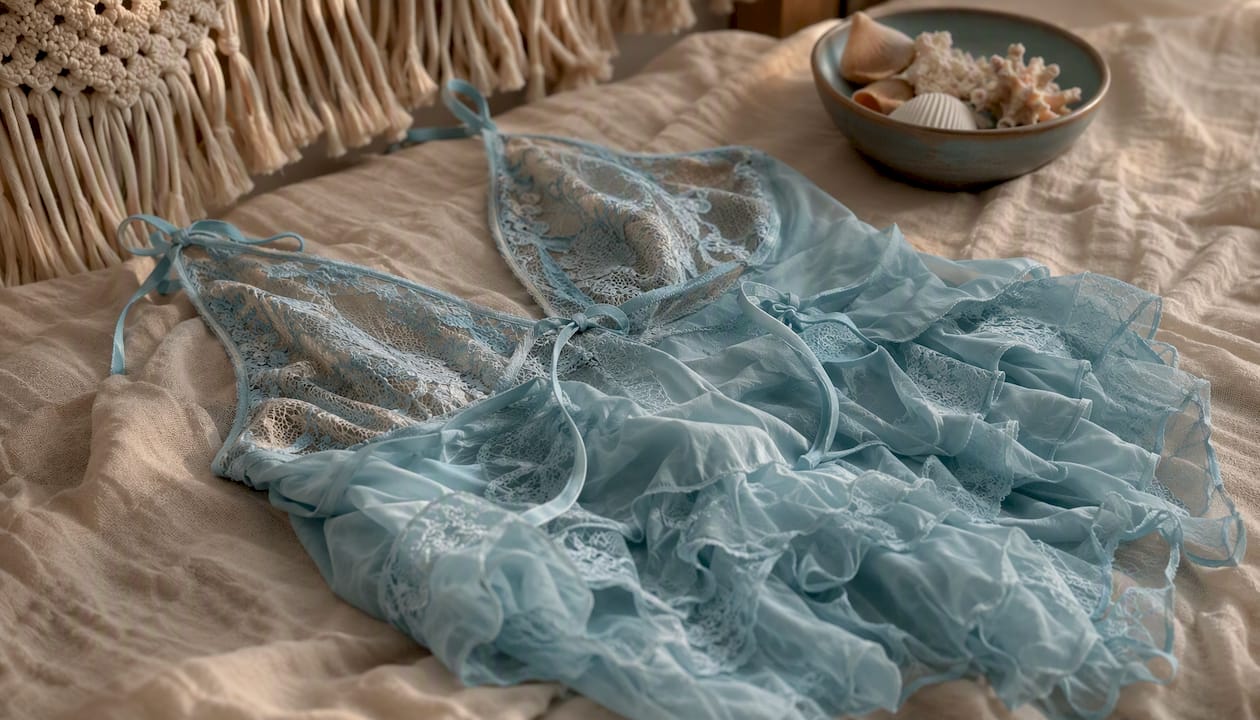Close-up of lace flyaway lingerie detail